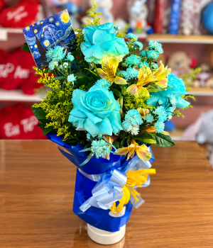 Buquê Azul com Laço Dourado (1)