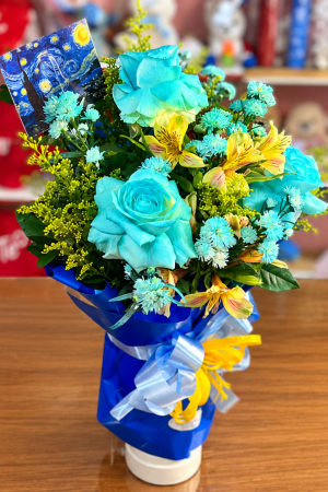 Buquê Azul com Laço Dourado (1)